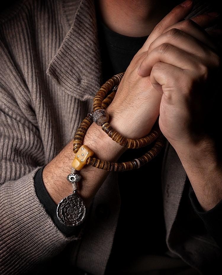 108 Beads Old Material Tibetan Yak Bone Mala Bracelet, Prayer Beads Necklace, Cardiger Handmade Antique Replica Gagu Linggu, Buddhist Gift