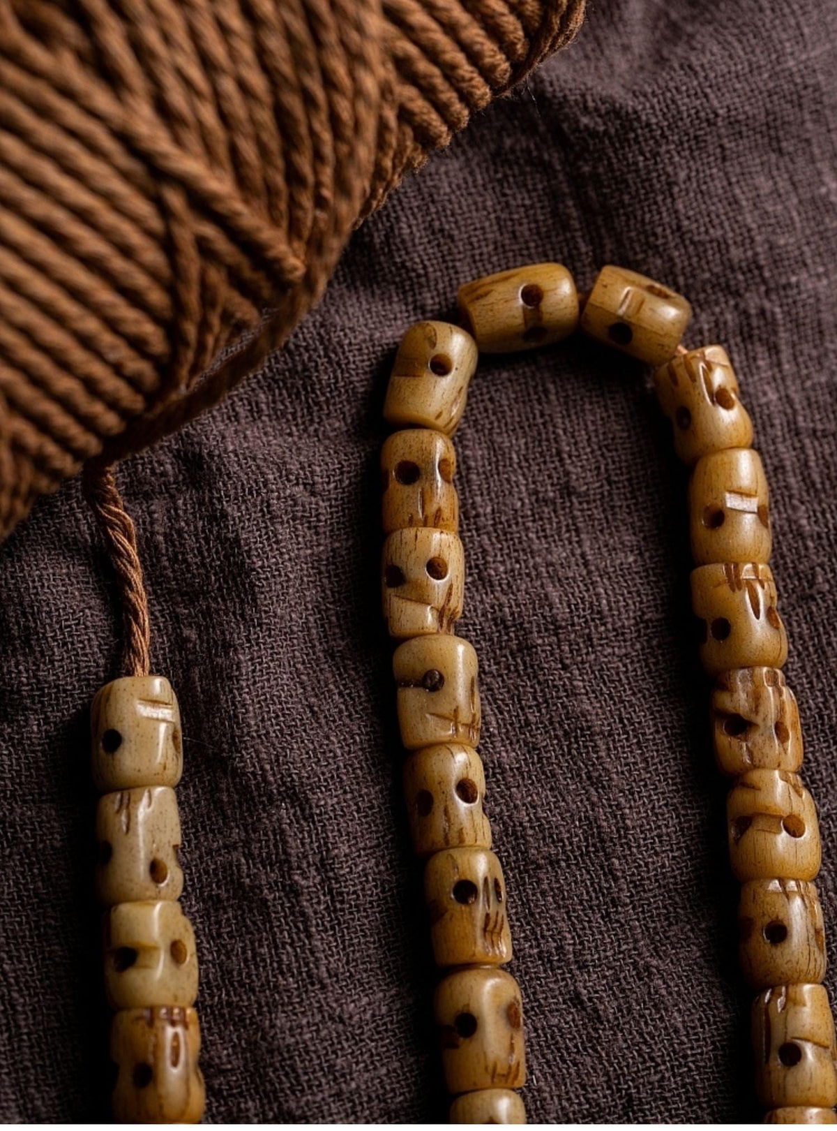Handmade Tibetan Yak Bone Skull Mala - 108 Prayer Beads for Meditation, Buddhist Ritual, Unique Gothic Jewelry, Natural Old Ox Bone Carving