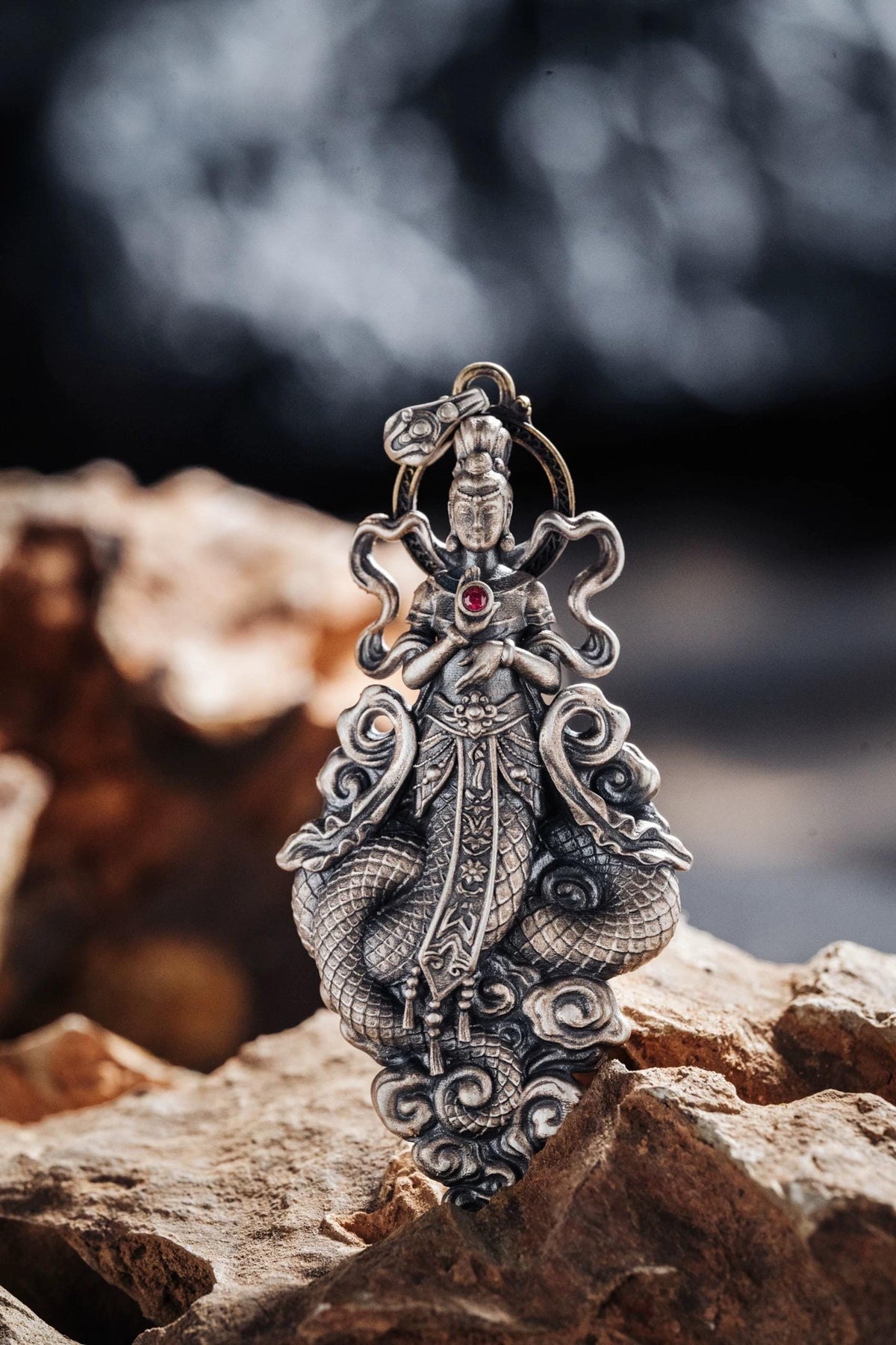 Original Nuwa Empress Pendant Necklace, S925 Sterling Silver Chinese Goddess Jewelry, Mythological Art Charm