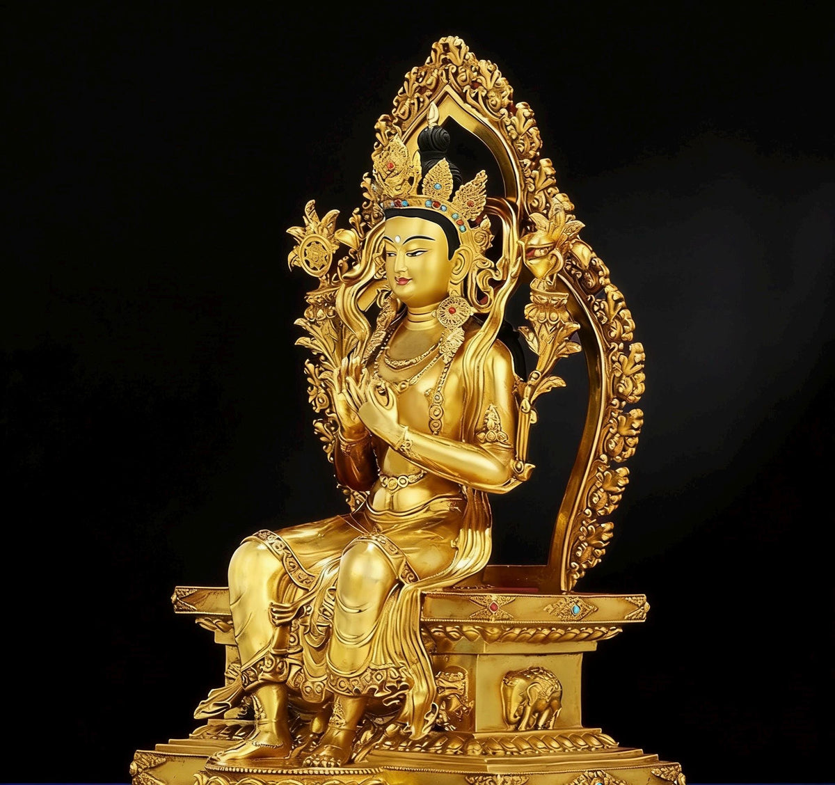 Nepalese Gilt Copper Maitreya Buddha Statue, Handcrafted Tibetan Jampa Future Buddha Sculpture, Buddhist Home Altar Decor
