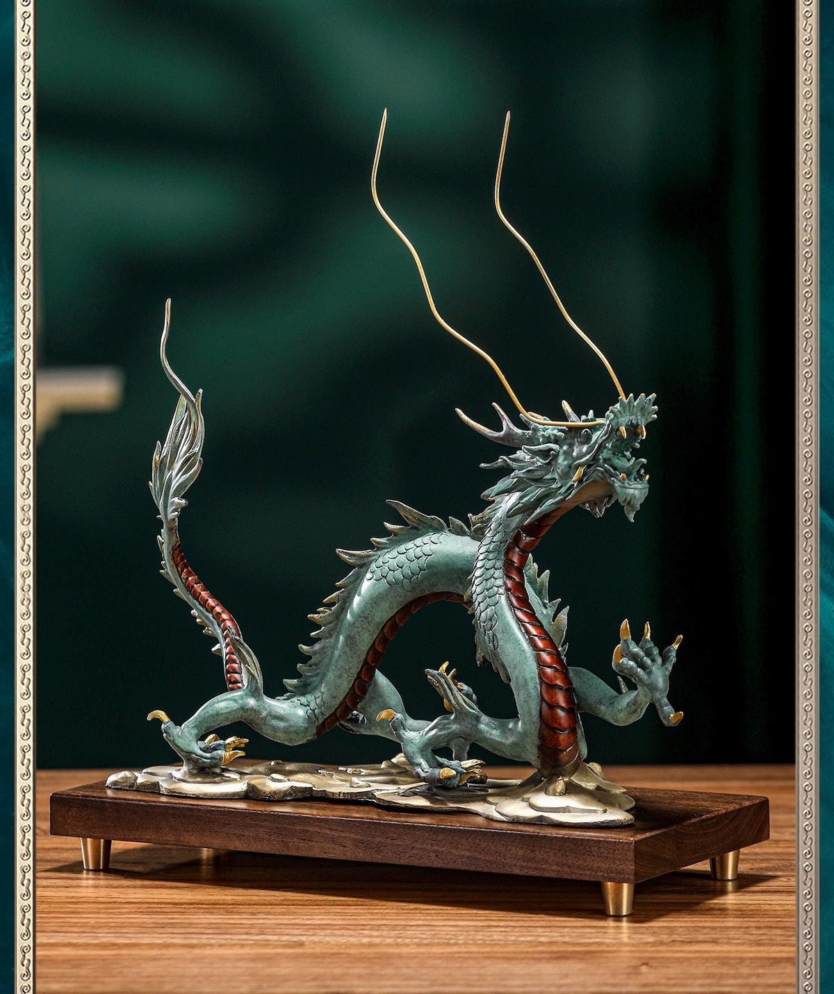 Brass Dragon Statue Feng Shui Decor, Chinese Dragon Figurine for Home Office, Housewarming Gift for Good Luck, Oriental Mythical Sculpture