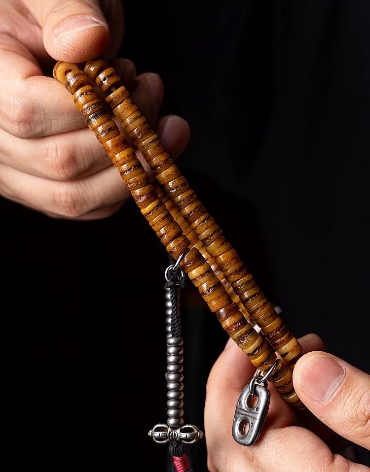 Original Tibetan Yak Bone Prayer Beads, Old Material 108 Mala Beads, Handmade Distressed Buddha Bracelet, Meditation Rosary, Ethnic Jewelry