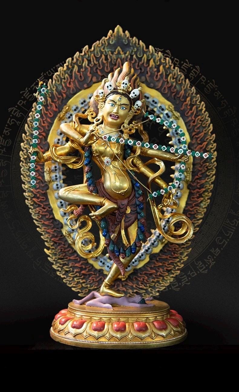 Handmade Painted Kurukulla Statue, Nepali Tibetan Tantric Buddhism Art, Pure Copper Hand Engraved Kurukulla Goddess, Vajrayana Altar Decor