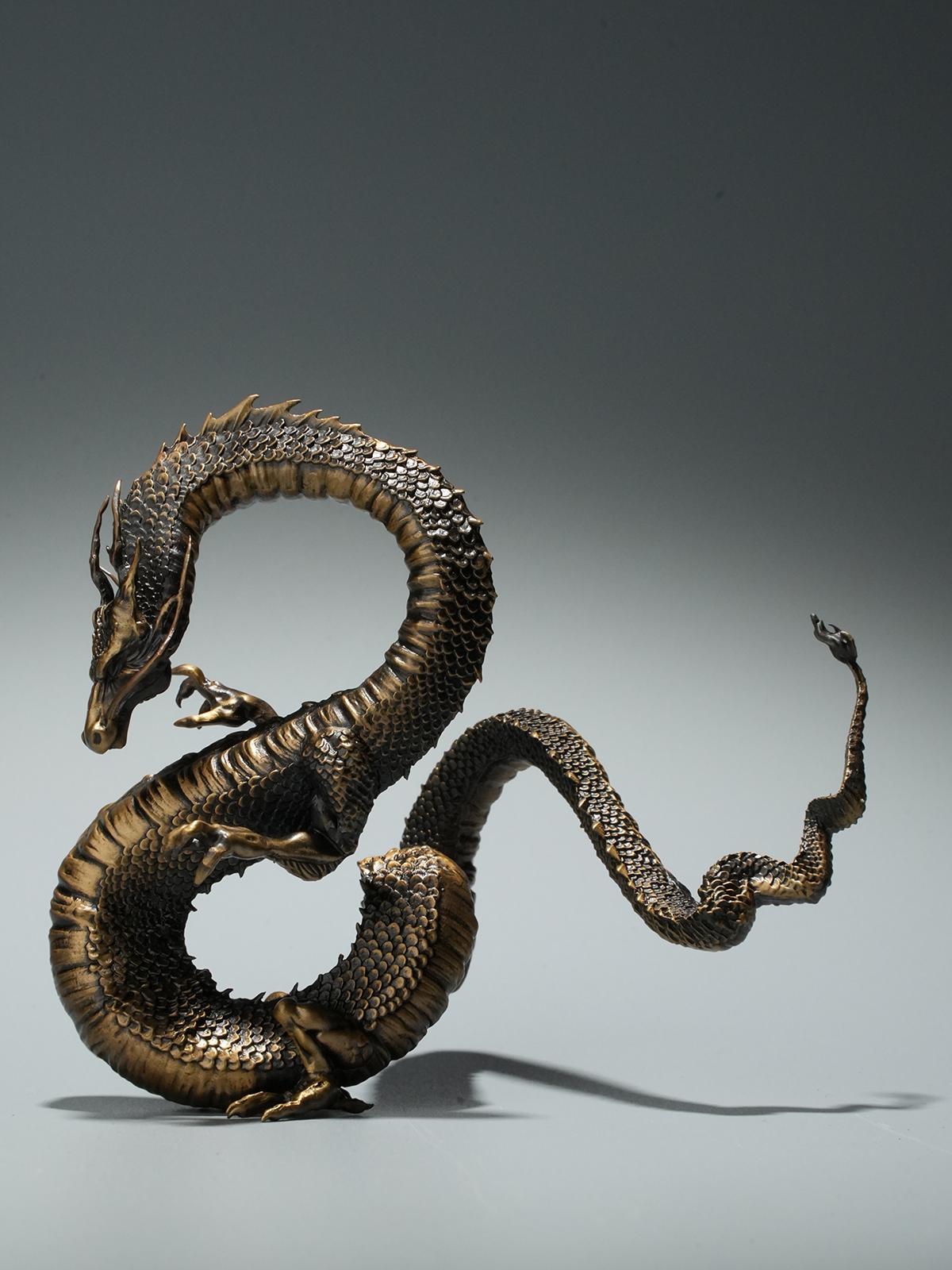 Auspicious Dragon Statue Bronze Sculpture - Feng Shui Tea Pet & Incense Holder - Mythical Chinese Dragon Home Decor - Asian Art Zen Ornament