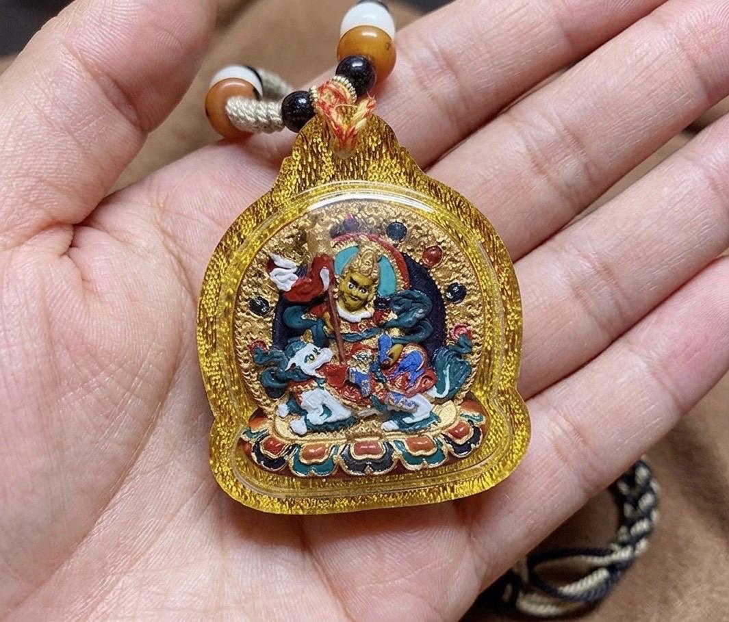 Hand Painted Mineral Pigment Vaisravana Tsa Tsa Pendant, Tibetan Buddhist Jewelry, Wealth God Necklace, Thangka Style Amulet, Spiritual Gift