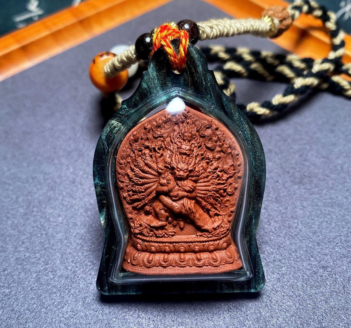 Yamantaka Vajrabhairava Tsa Tsa Pendant, Tibetan Buddhist Clay Statue Necklace, Handmade Vajra Gau Box Amulet, Himalayan Meditation Jewelry