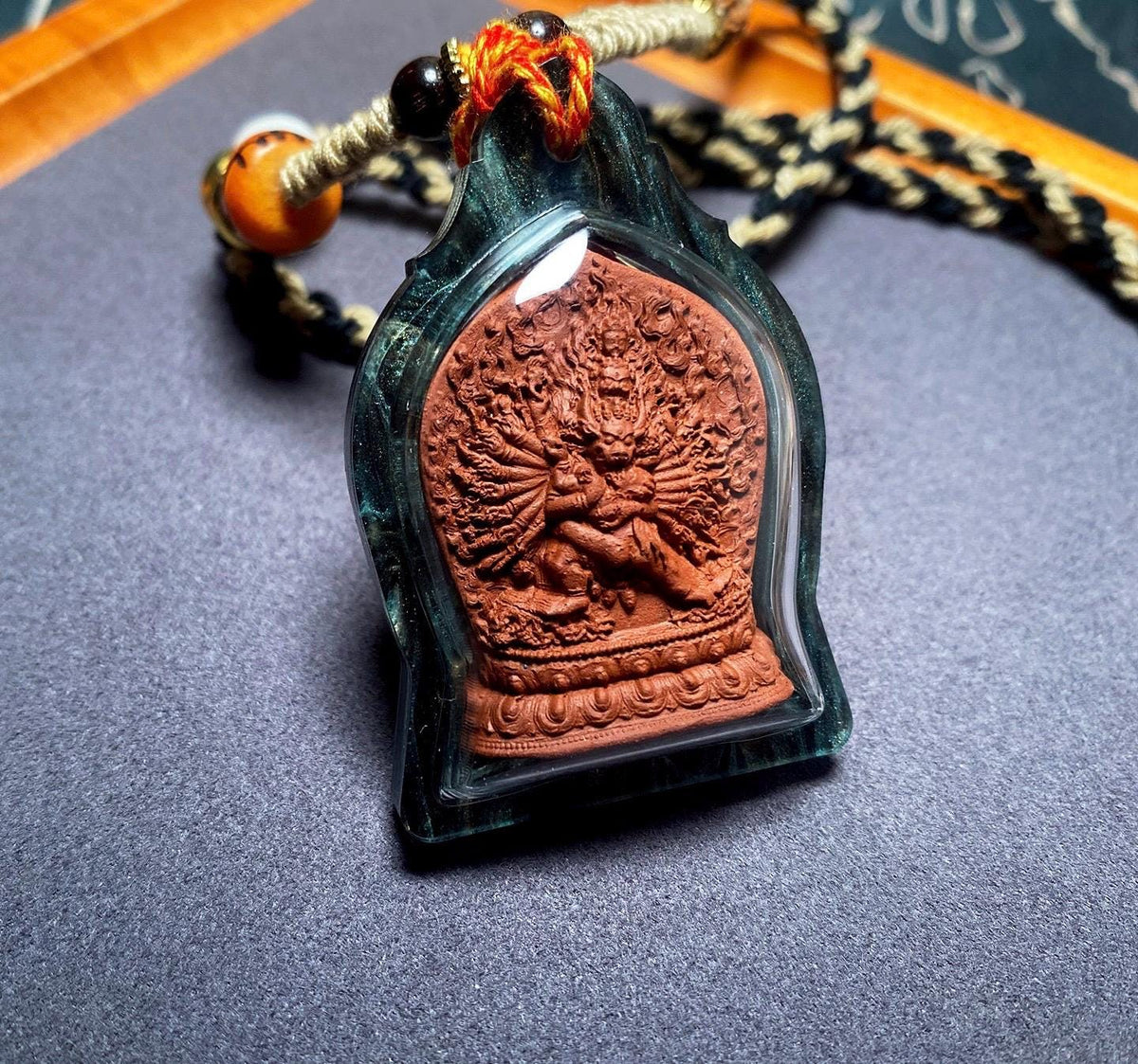 Yamantaka Vajrabhairava Tsa Tsa Pendant, Tibetan Buddhist Clay Statue Necklace, Handmade Vajra Gau Box Amulet, Himalayan Meditation Jewelry