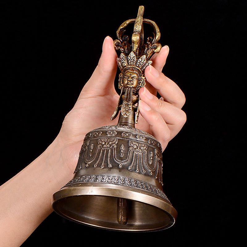 100% Handmade Brass Vajra and Bell Set from Nepal, Hand-Carved Five-Pronged Dorje, Tibetan Buddhist Ritual Ghanta, Modern Home Decor, Zen