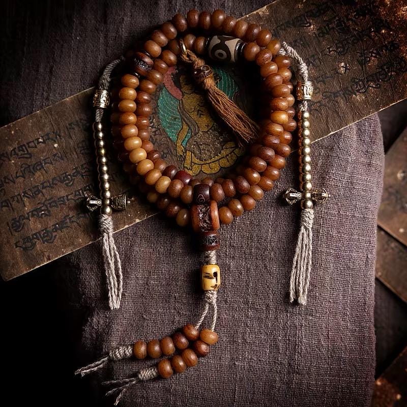 Yak Bone Mala Bracelet, 108 Prayer Beads Necklace, Tibetan Buddhist Gift
