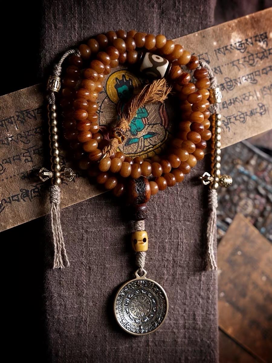 Yak Bone Mala Bracelet, 108 Prayer Beads Necklace, Tibetan Buddhist Gift