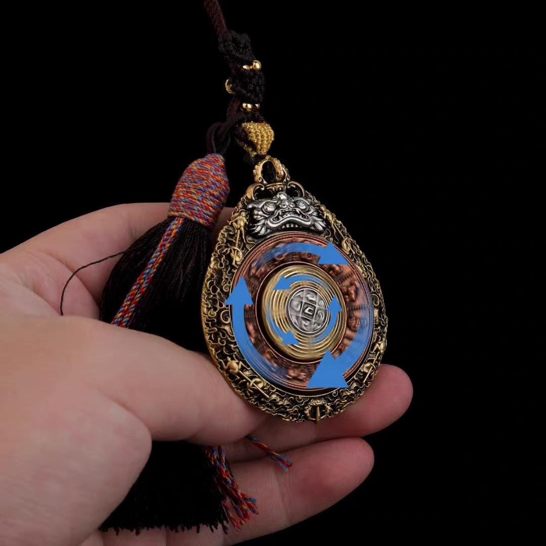 Tibetan Rotating Bagua Pendant, Nine Palace Eight Trigrams Amulet, Brass Copper Silver Protection Talisman, Feng Shui Lucky Charm Necklace