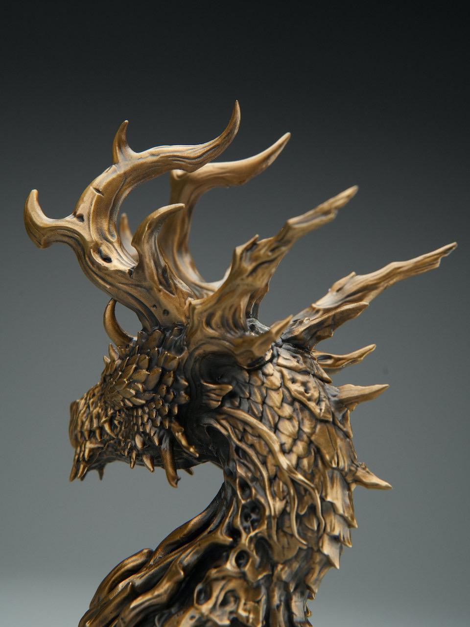 Bronze Precision Crafted Forest Dragon Figurine, Mythical Dragon Statue Model, Fantasy Creature Art Toy Doll, Desk Paperweight, Pocket Hand