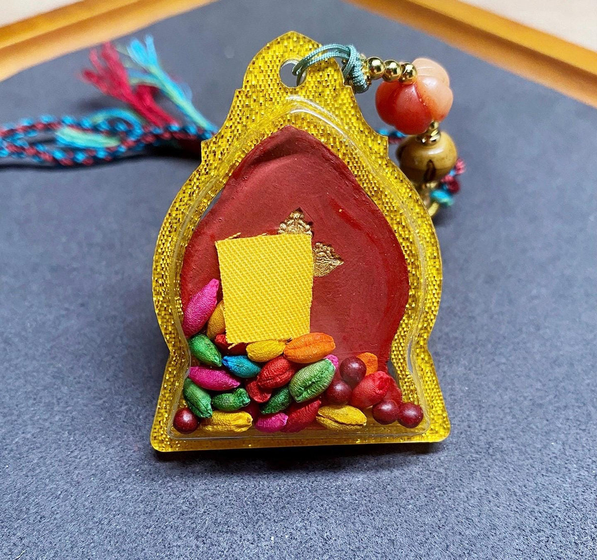 Hand-Painted Medicine Buddha Tsatsa Pendant, Mineral Pigment Tibetan Amulet, Spiritual Healing Talisman Necklace, Miniature Thangka Art Gift