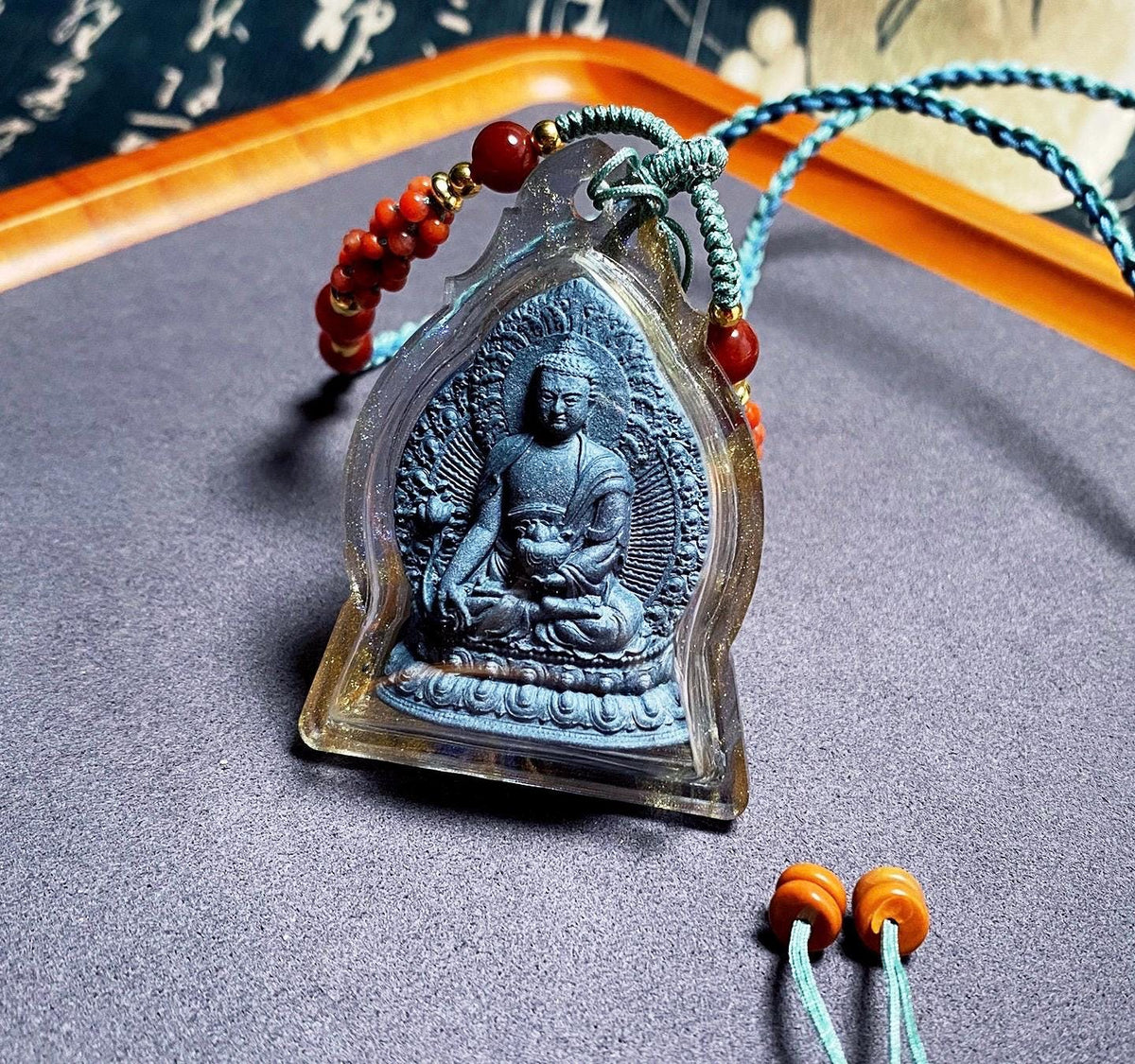 Medicine Buddha Thangka Pendant, Tibetan Medicine Tsa Tsa Ghau Box Necklace, Buddhist Protection Amulet, Vintage Himalayan Spiritual Jewelry