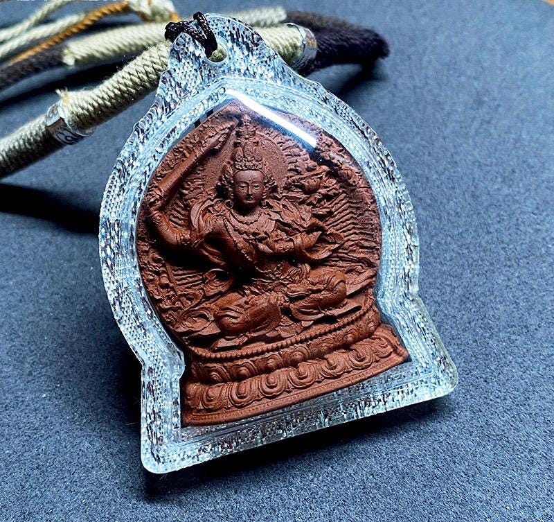 Medicinal Tsa Tsa Manjushri Pendant, Tibetan Antique Gau Box Necklace, Sacred Buddhist Amulet, Wisdom Bodhisattva Talisman, Spiritual Gift