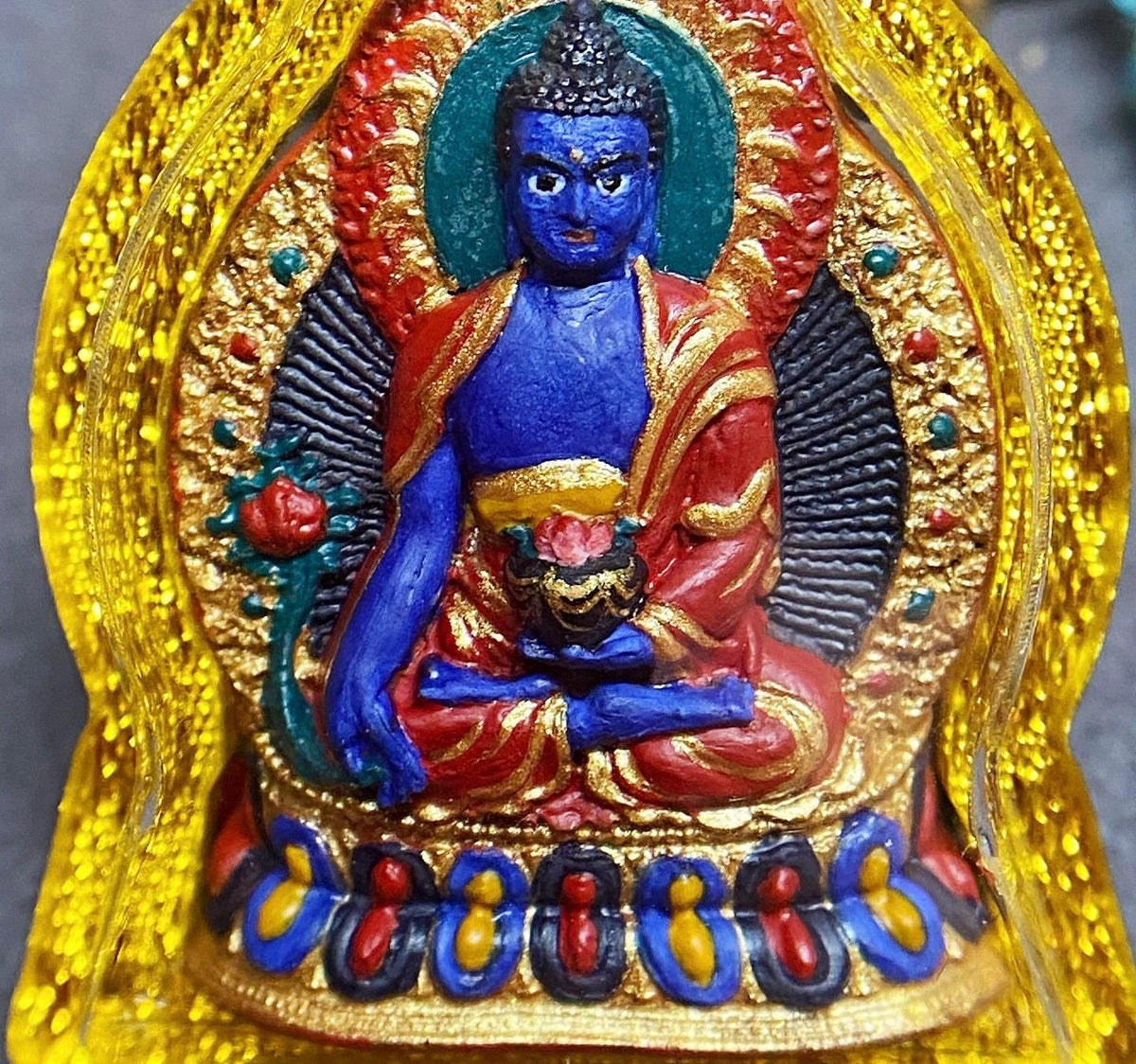 Handpainted Medicine Buddha Thangka Pendant, Mineral Pigment Tibetan Tsa Tsa Necklace, Buddhist Amulet Talisman Meditation Gift