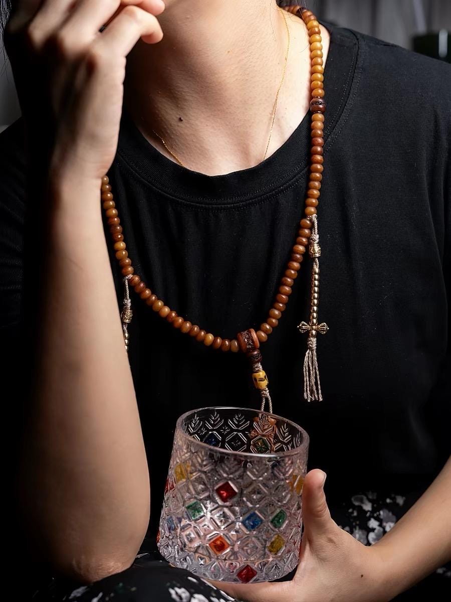 Yak Bone Mala Bracelet, 108 Prayer Beads Necklace, Tibetan Buddhist Gift