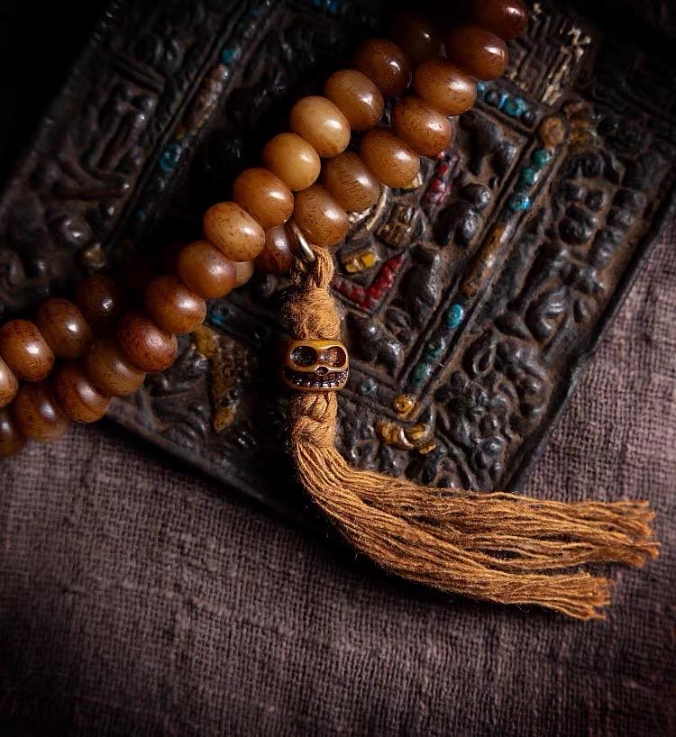 Yak Bone Mala Bracelet, 108 Prayer Beads Necklace, Tibetan Buddhist Gift