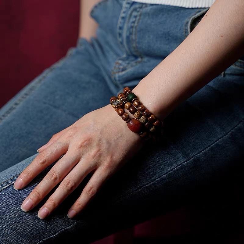 Star & Moon Bodhi Seed Wrap Bracelet | Handmade Buddhist Mala Bracelet | Multi Wrap Meditation Bracelet with Dzi Beads