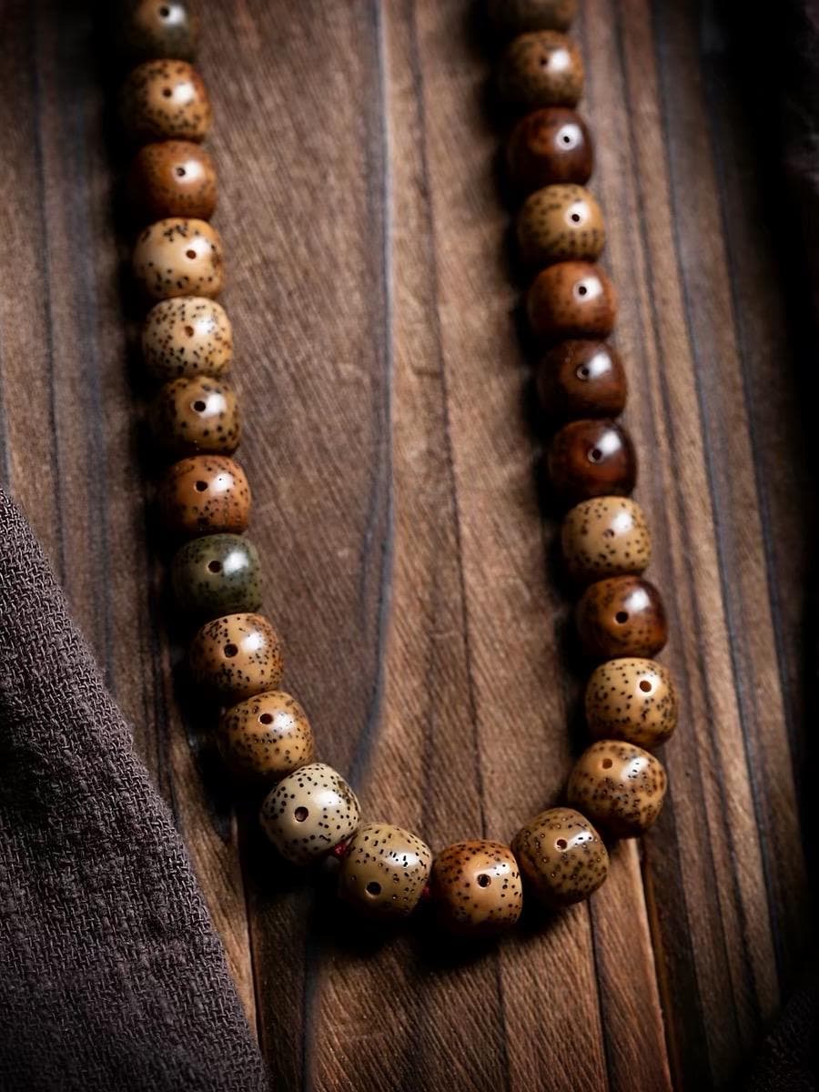 Aged Star & Moon Bodhi Seed Mala 108 Beads | Handmade Buddhist Prayer Beads | Meditation Necklace Wrap Bracelet