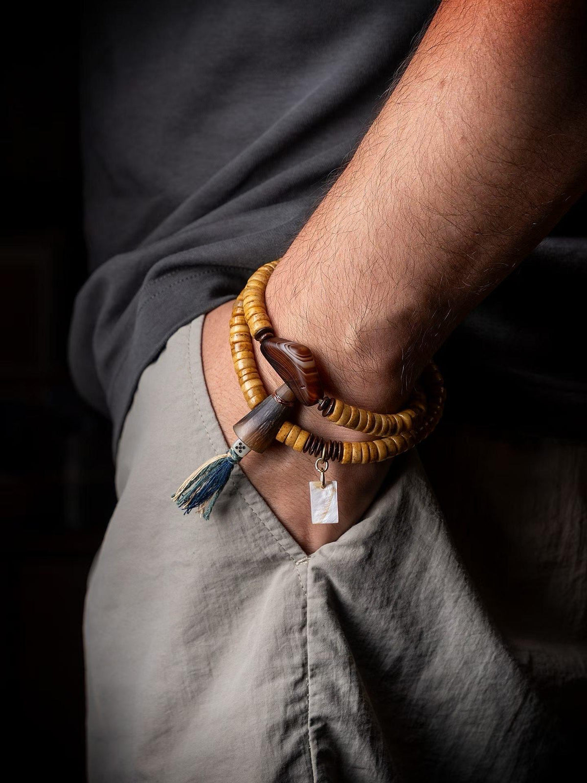 Tibetan Yak Mala Necklace – 108 Beads with Shell, Horn, Agate