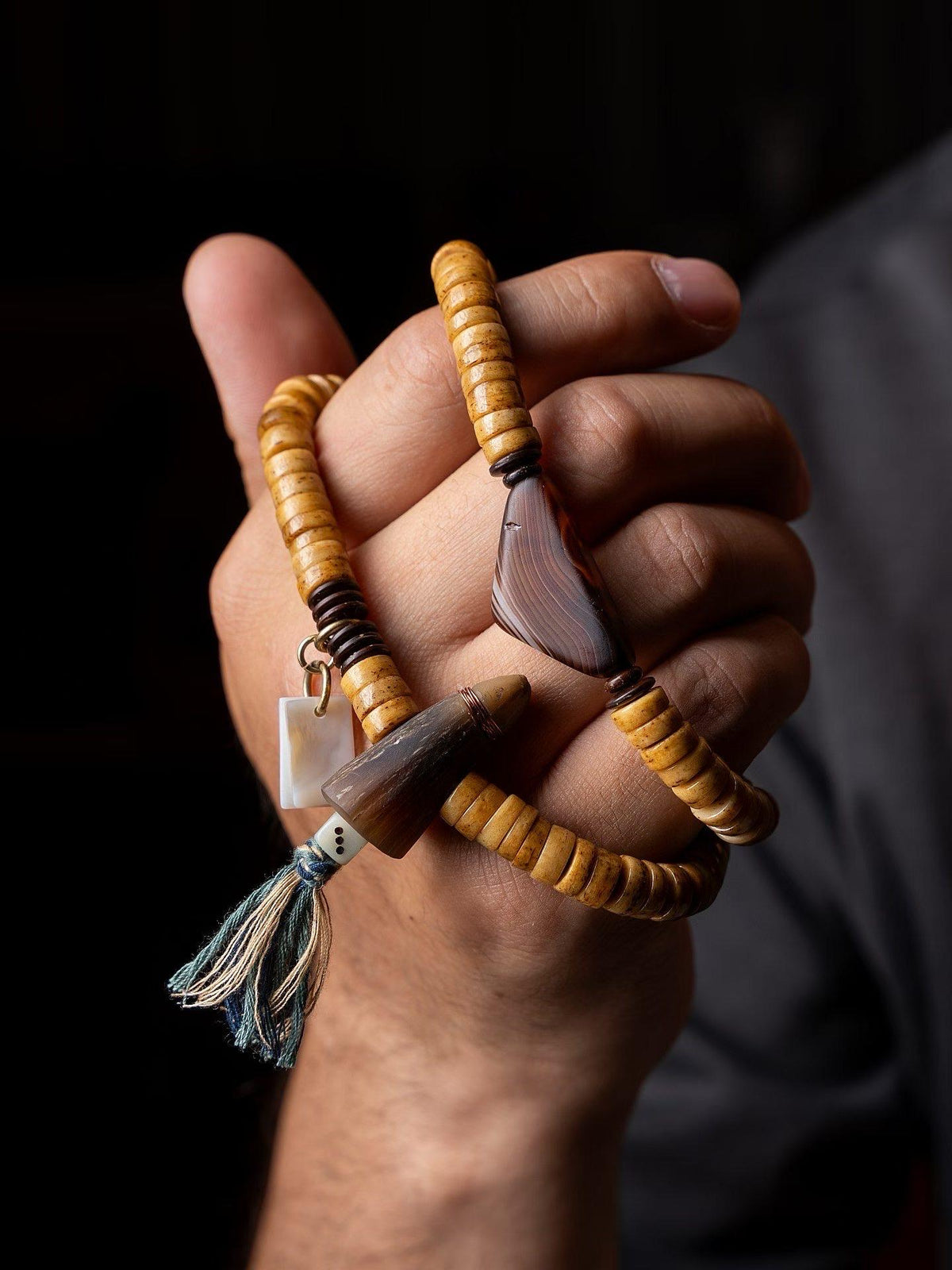 Tibetan Yak Mala Necklace – 108 Beads with Shell, Horn, Agate