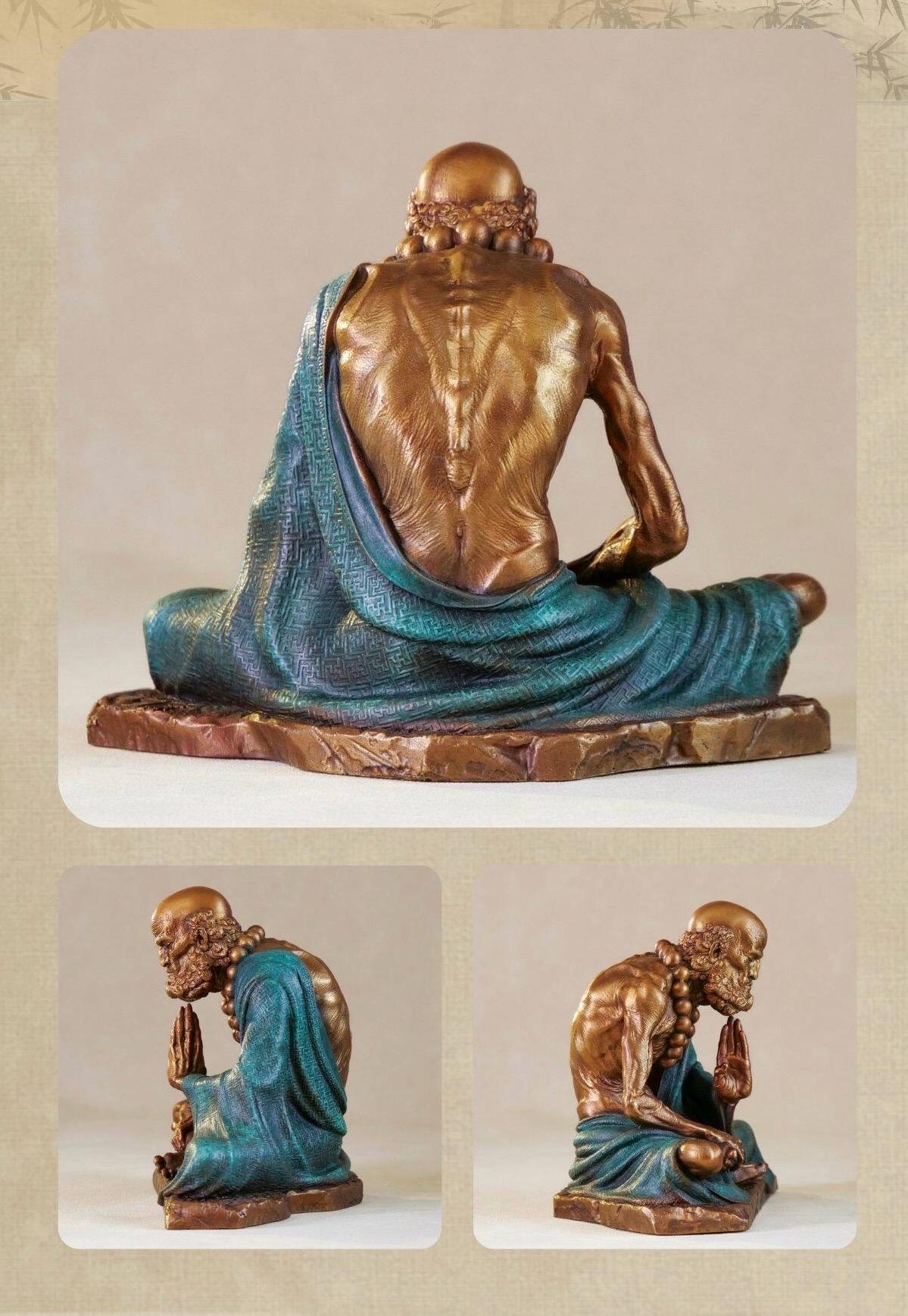 Bronze Meditating Daruma Statue Zen Buddhist Sculpture Office Desk Decor Original Brass Bodhidharma Figurine Spiritual Collectible Gift