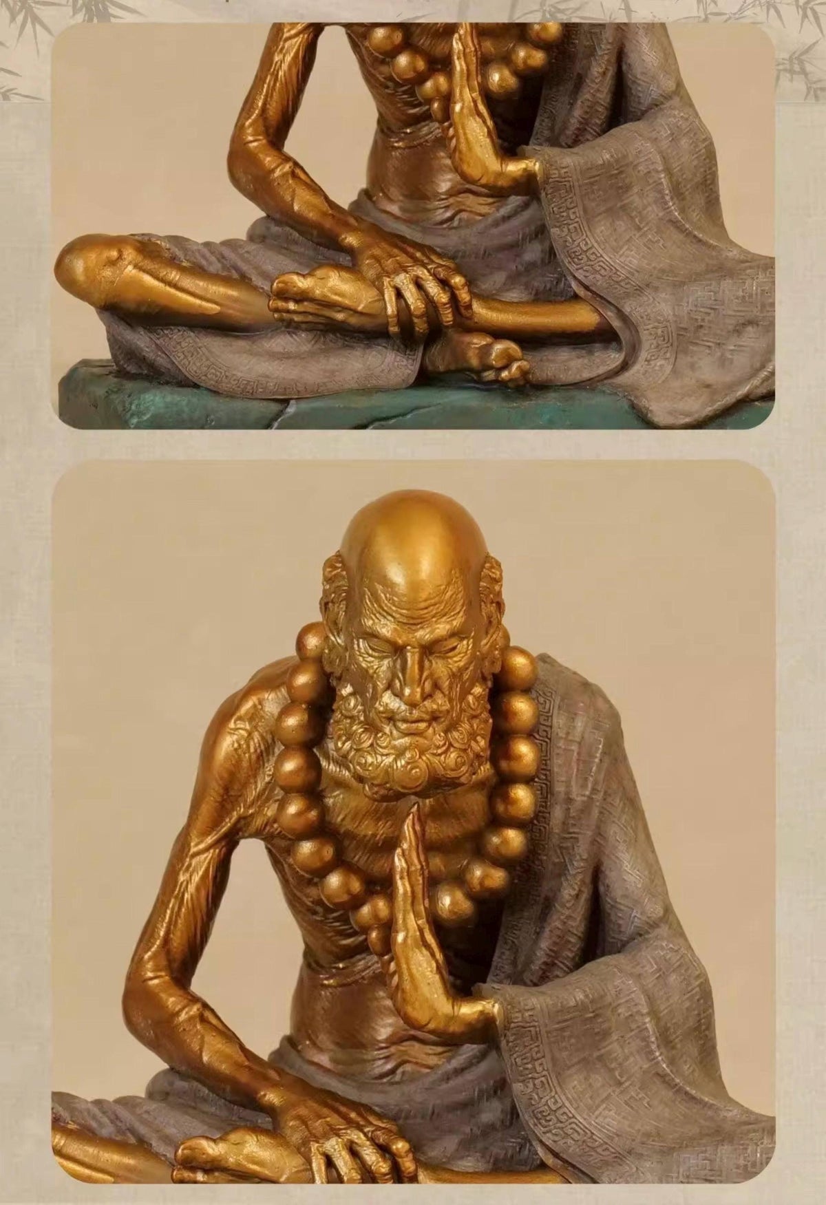 Bronze Meditating Daruma Statue Zen Buddhist Sculpture Office Desk Decor Original Brass Bodhidharma Figurine Spiritual Collectible Gift