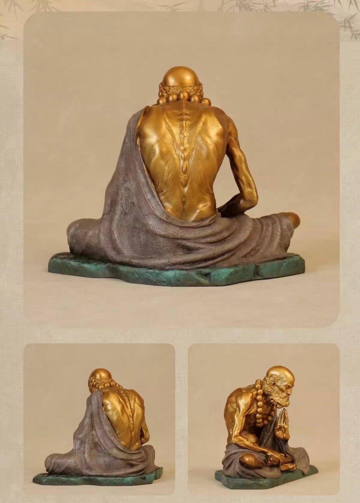 Bronze Meditating Daruma Statue Zen Buddhist Sculpture Office Desk Decor Original Brass Bodhidharma Figurine Spiritual Collectible Gift
