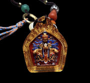 Hand-Painted Fifth Dragon Lord Pendant Tibetan Wealth God Tsa Tsa Amulet Mini Thangka Necklace Mineral Pigments Prosperity Spiritual Gift