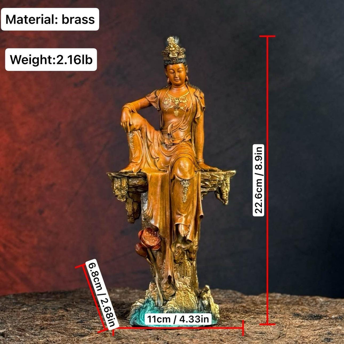 Solid Brass Guanyin Statue, Buddhist Avalokiteshvara Sculpture, Zen Home Decor, Mindfulness Meditation Altar, Feng Shui Gift, Bodhisattva