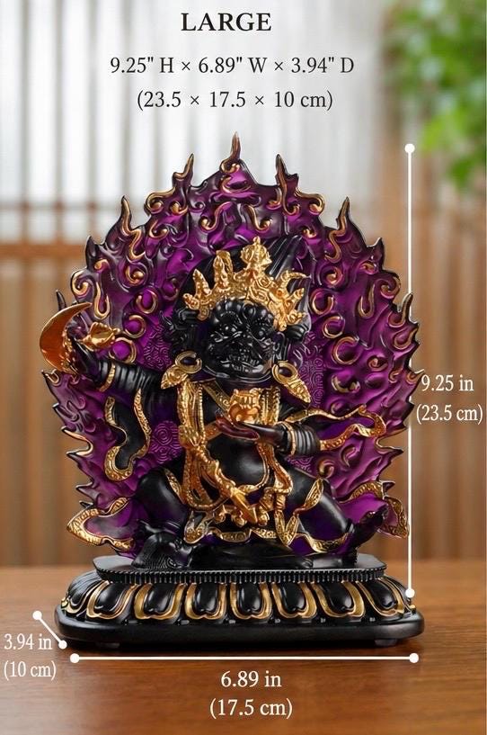 Ancient Glass Two-Armed Mahakala Dharma Protector, Traditional Liuli Art, Home Altar Sacred Décor