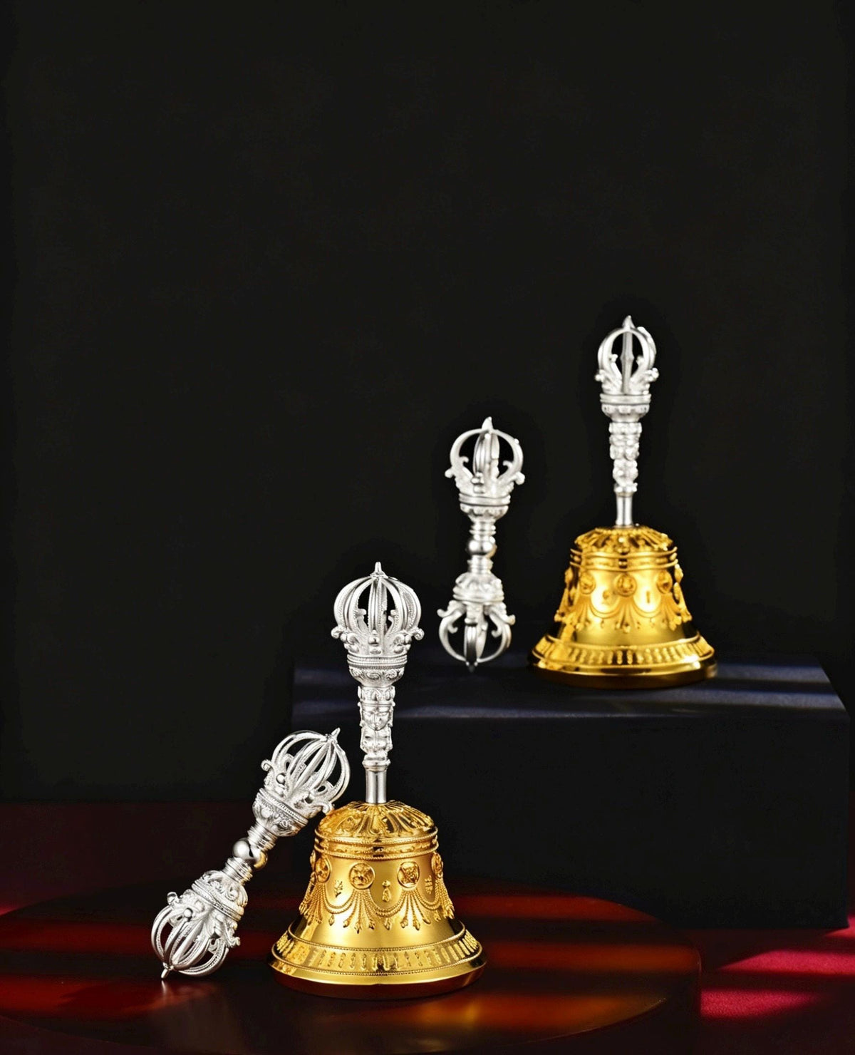 Tibetan Vajra Bell and Dorje Set, 5 or 9 Spoke Gold Plated Brass Buddhist Ghanta, Handheld Ritual Meditation Bell, Spiritual Altar Gift