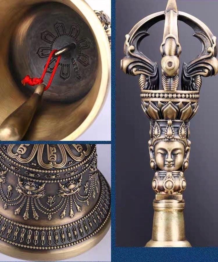 Handcrafted Tibetan Vajra Bell & Dorje Set | Brass Buddhist Ritual Bell | Meditation Altar Tool | Vajrayana Practice Instrument