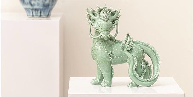 Handcrafted Ceramic Qilin Pixiu Tea Pet, Jingdezhen Mystical Beast Statue, Creative Wealth Feng Shui Ornament, Old Money Home Decor Gift