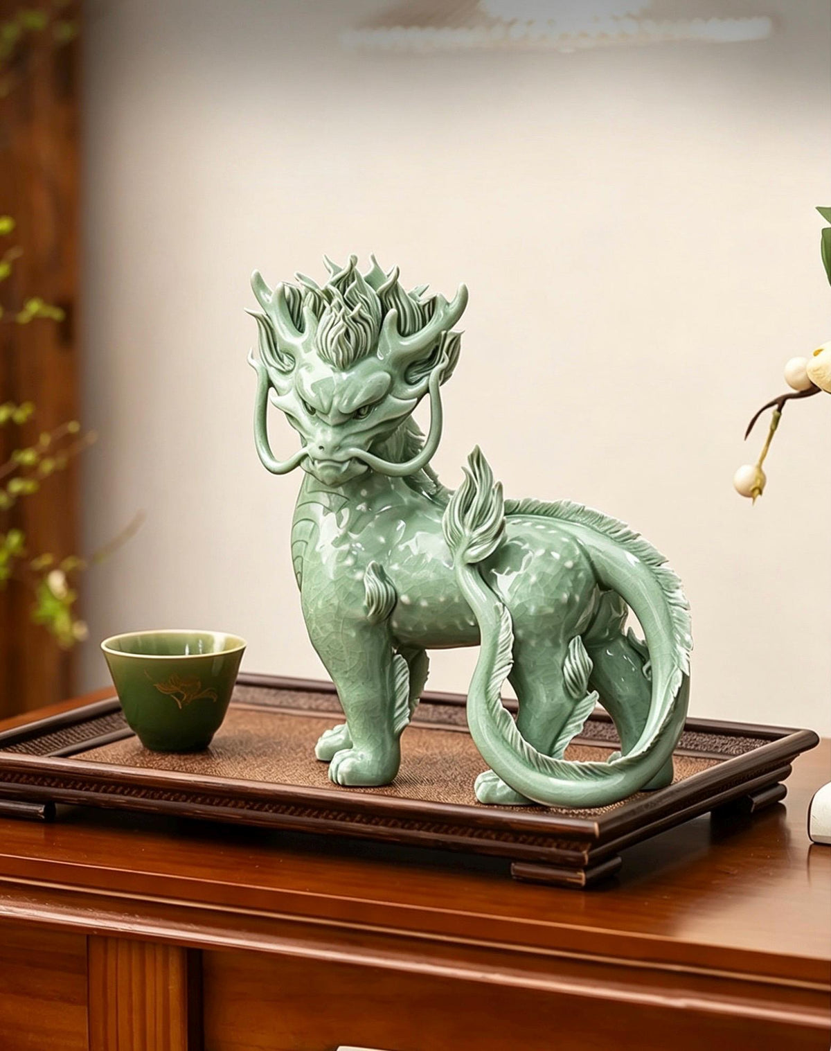 Handcrafted Ceramic Qilin Pixiu Tea Pet, Jingdezhen Mystical Beast Statue, Creative Wealth Feng Shui Ornament, Old Money Home Decor Gift