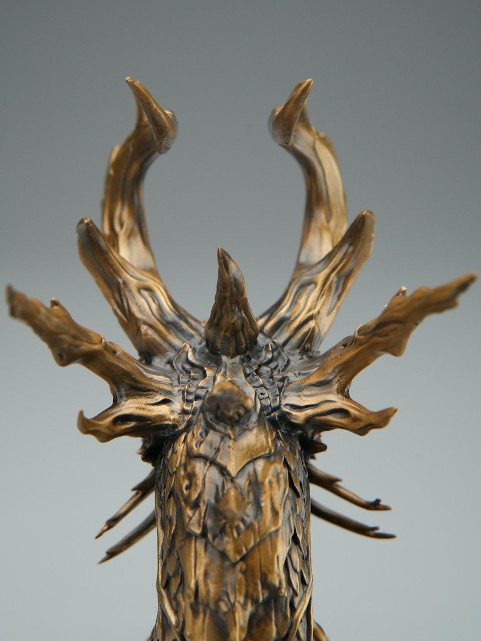 Bronze Precision Crafted Forest Dragon Figurine, Mythical Dragon Statue Model, Fantasy Creature Art Toy Doll, Desk Paperweight, Pocket Hand