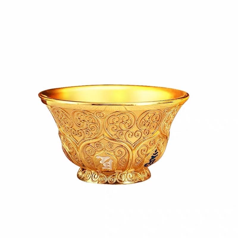 Handcrafted Nepalese Gilded Brass Offering Bowl Tibetan Buddhist Water Cup for Altar Rituals