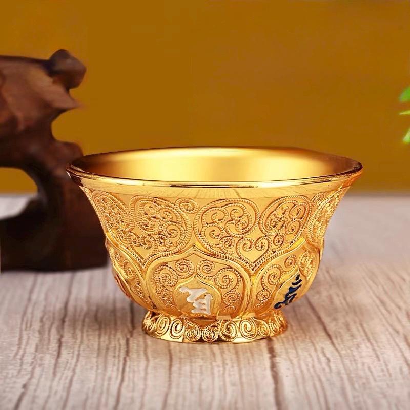 Handcrafted Nepalese Gilded Brass Offering Bowl Tibetan Buddhist Water Cup for Altar Rituals