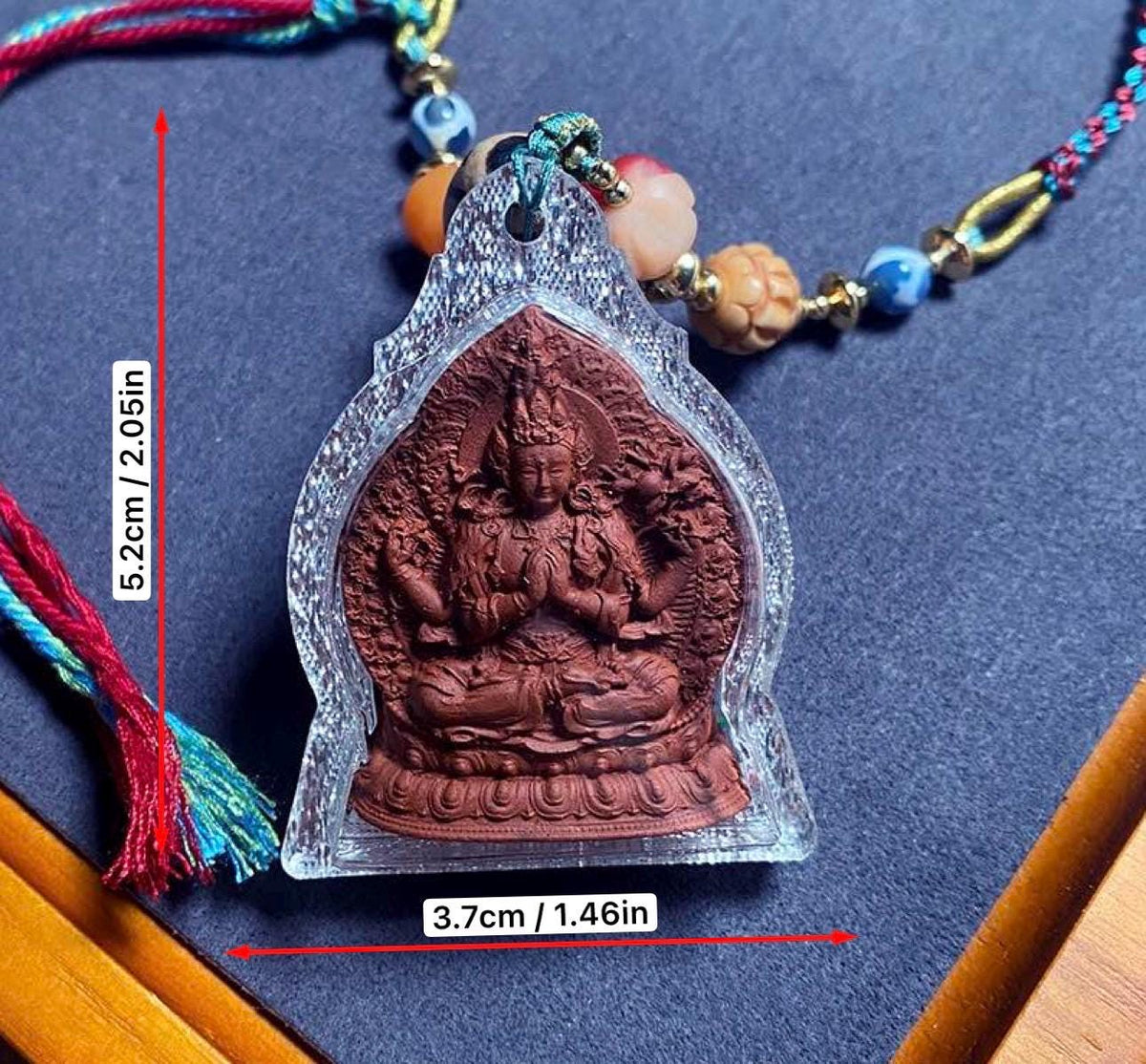 Four-Armed Chenrezig Tsa Tsa Amulet Pendant, Tibetan Gau Box Necklace, Avalokiteshvara Buddha Thangka Pendant, Buddhist Protection Jewelry