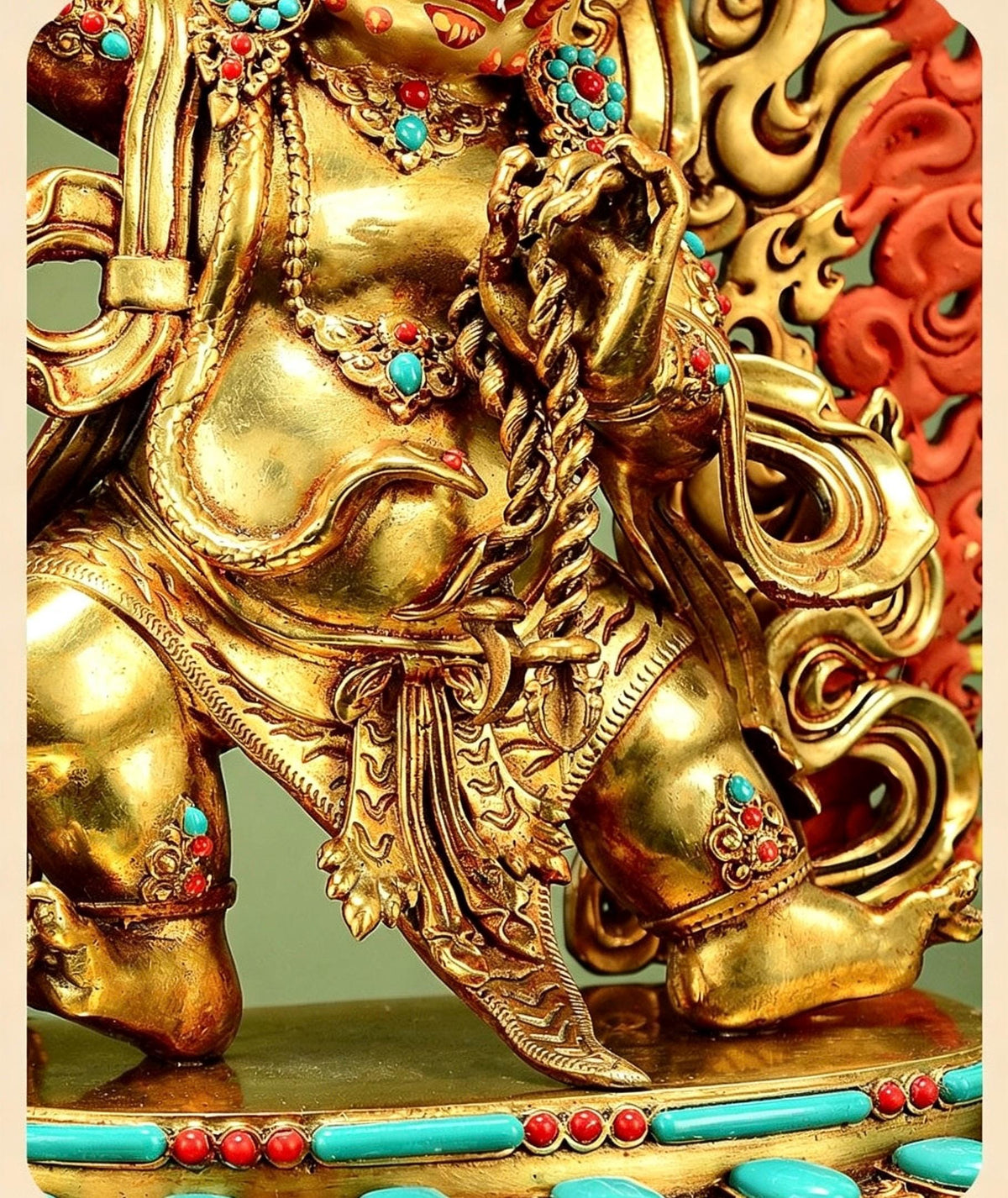 Gilt Brass Vajrapani Statue Wrathful Tibetan Buddhist Deity Mahabala Home Altar Decor Turquoise Inlaid Protection Guardian Bodhisattva