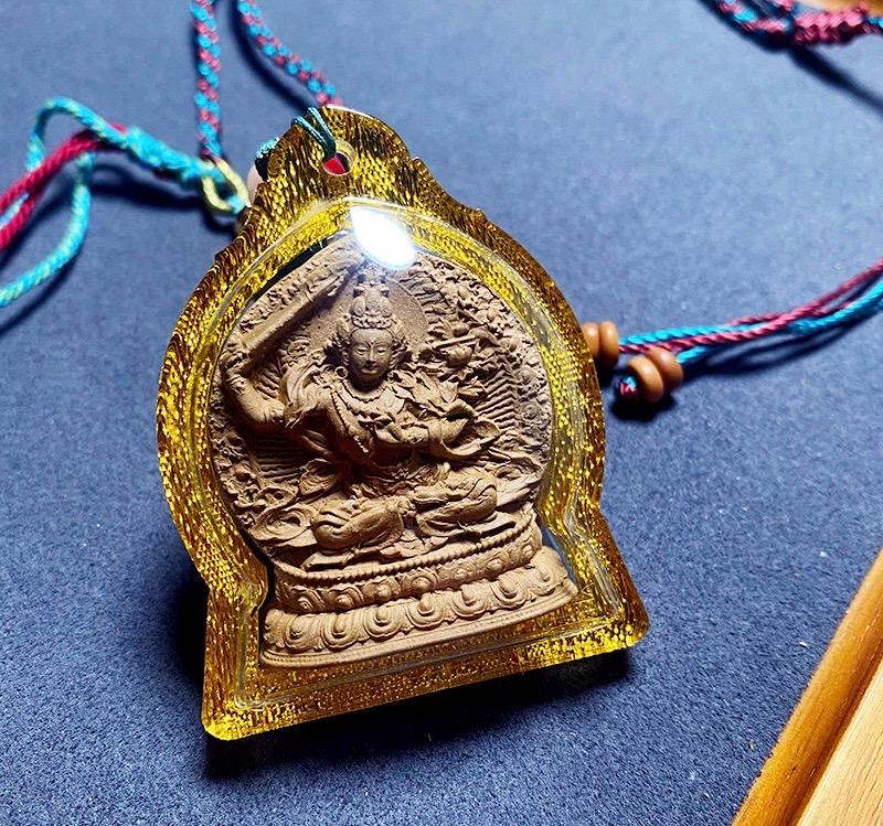 Medicinal Tsa Tsa Manjushri Pendant, Tibetan Antique Gau Box Necklace, Sacred Buddhist Amulet, Wisdom Bodhisattva Talisman, Spiritual Gift