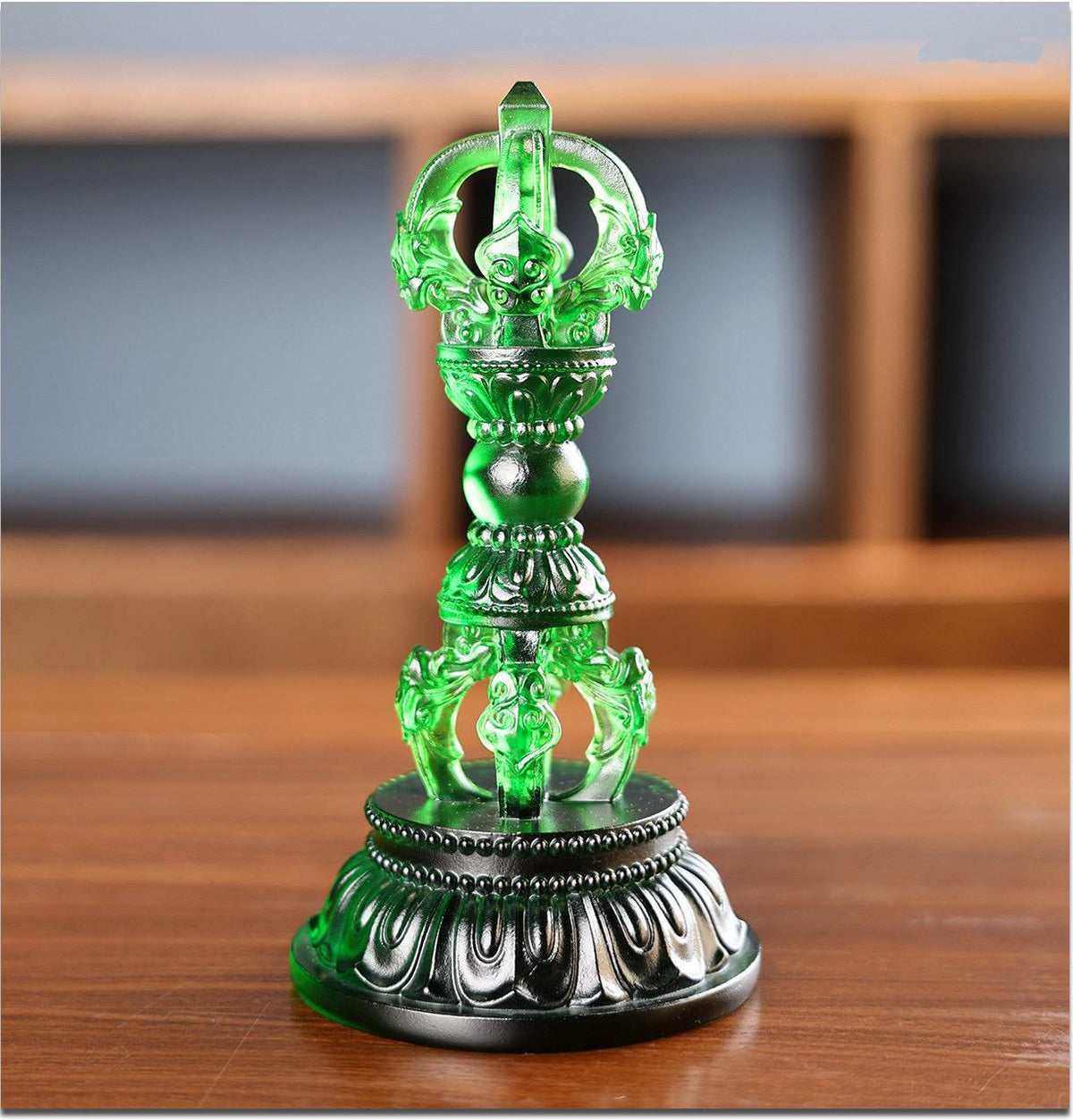 Liuli Vajra Pestle with Lotus Base, Chinese Buddhist Altar Decor, Colored Glaze Dorje Phurba, Feng Shui Meditation Ornament