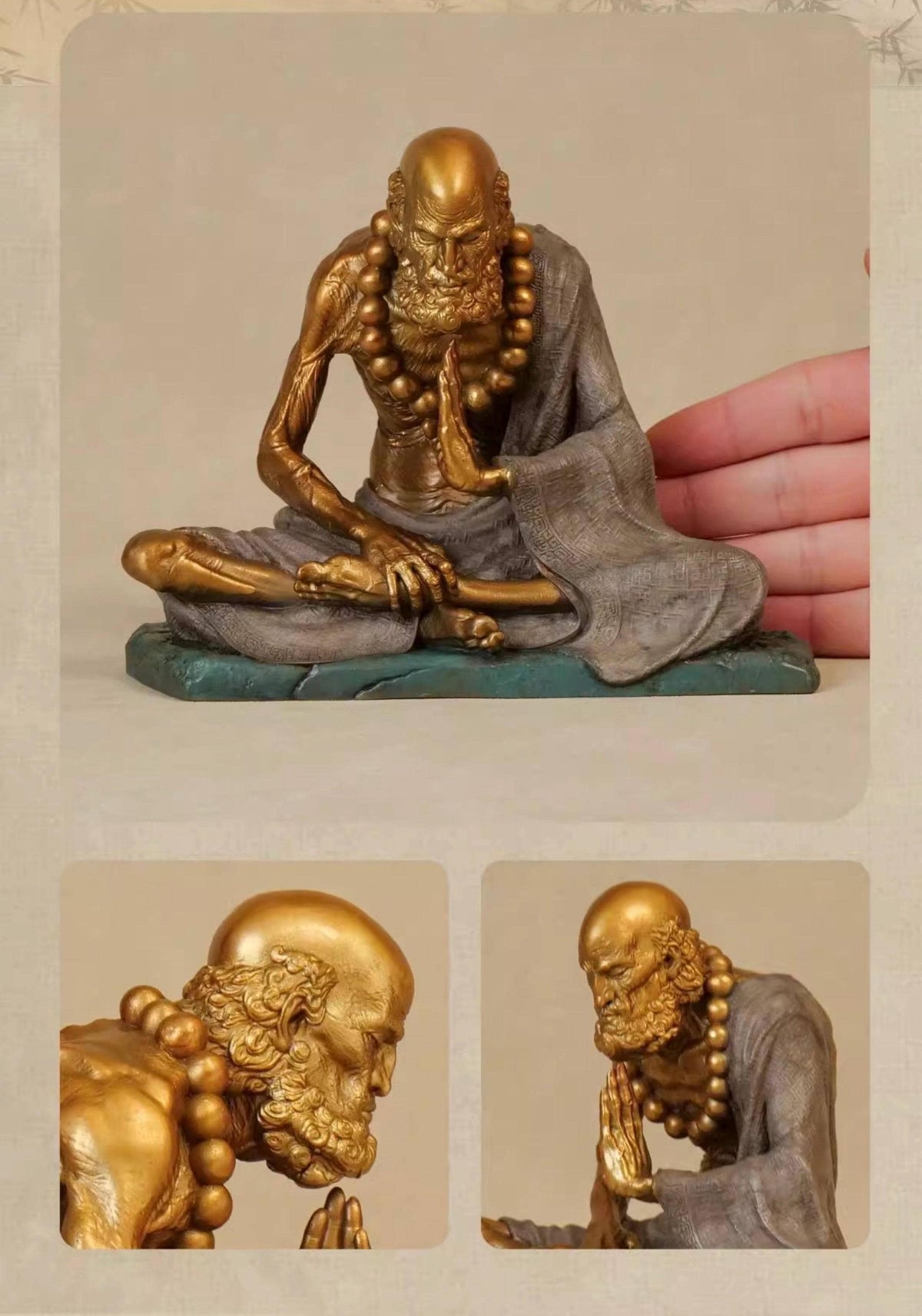 Bronze Meditating Daruma Statue Zen Buddhist Sculpture Office Desk Decor Original Brass Bodhidharma Figurine Spiritual Collectible Gift