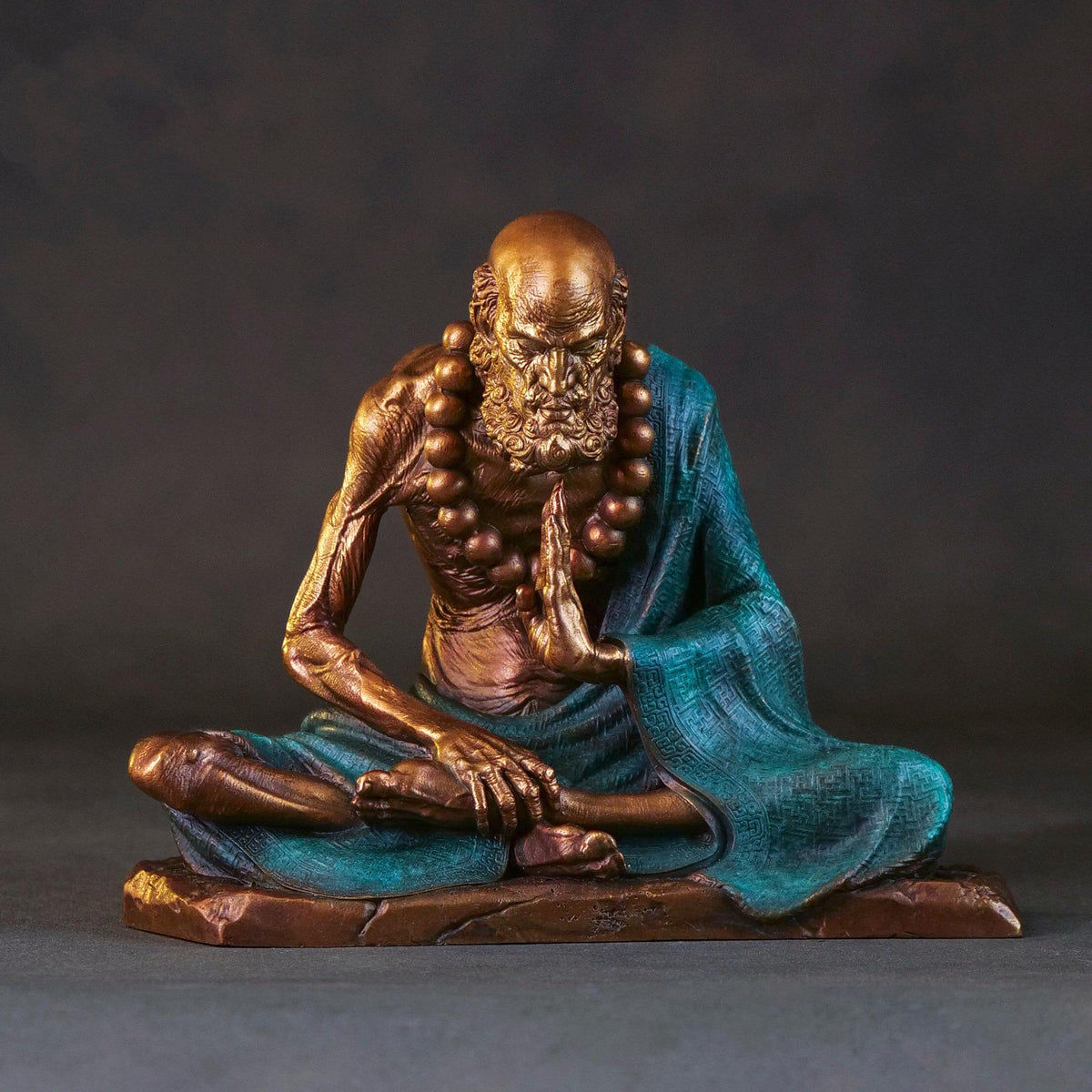 Bronze Meditating Daruma Statue Zen Buddhist Sculpture Office Desk Decor Original Brass Bodhidharma Figurine Spiritual Collectible Gift