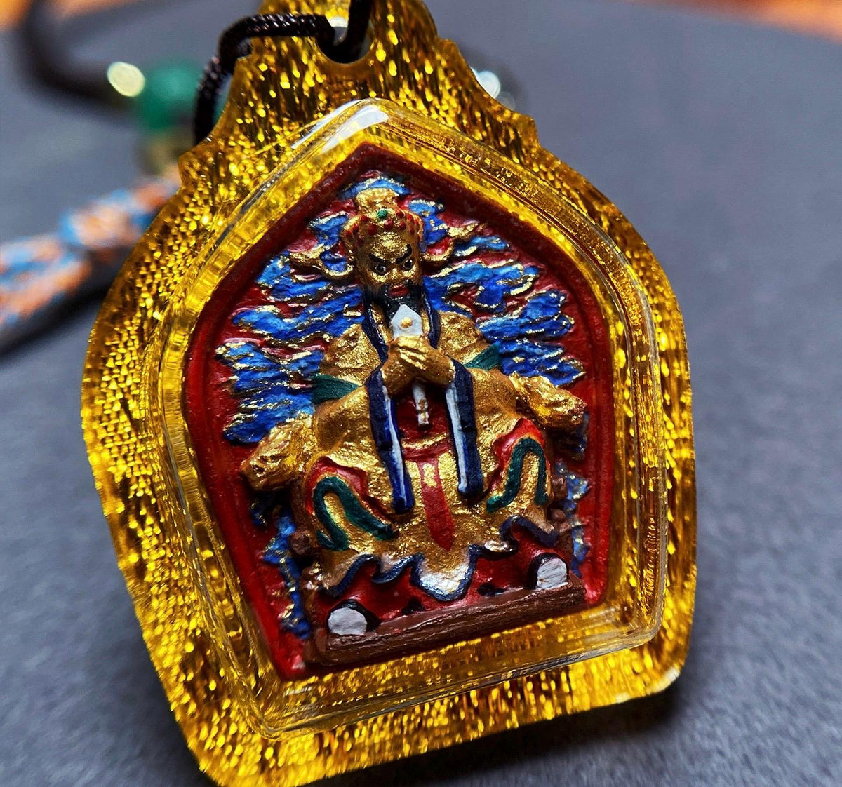 Hand-Painted Fifth Dragon Lord Pendant Tibetan Wealth God Tsa Tsa Amulet Mini Thangka Necklace Mineral Pigments Prosperity Spiritual Gift