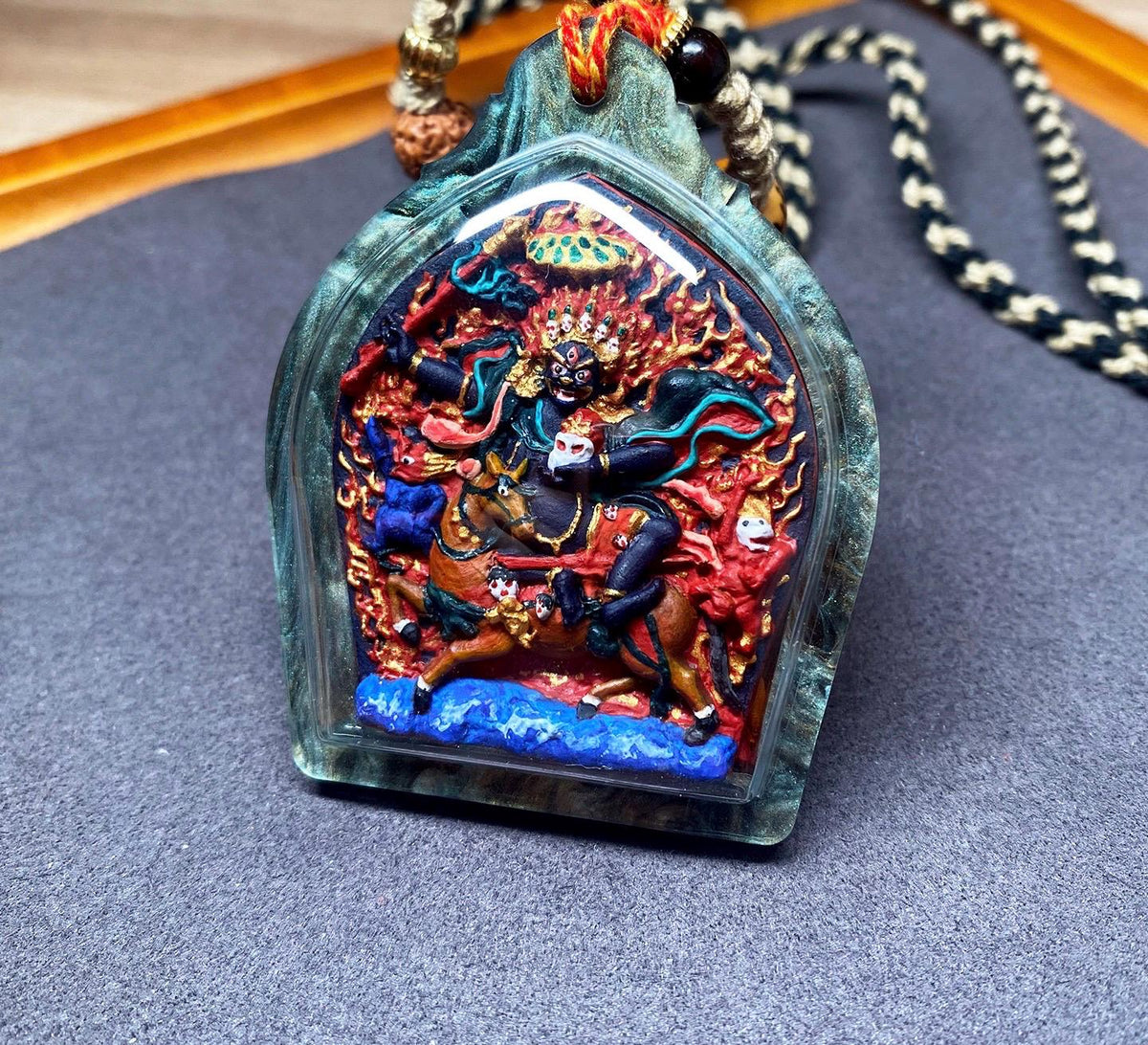 Hand Painted Palden Lhamo Thangka Pendant, Tibetan Tsa Tsa Amulet Necklace, Mineral Pigments Buddhist Talisman, Shri Devi Protection Gift