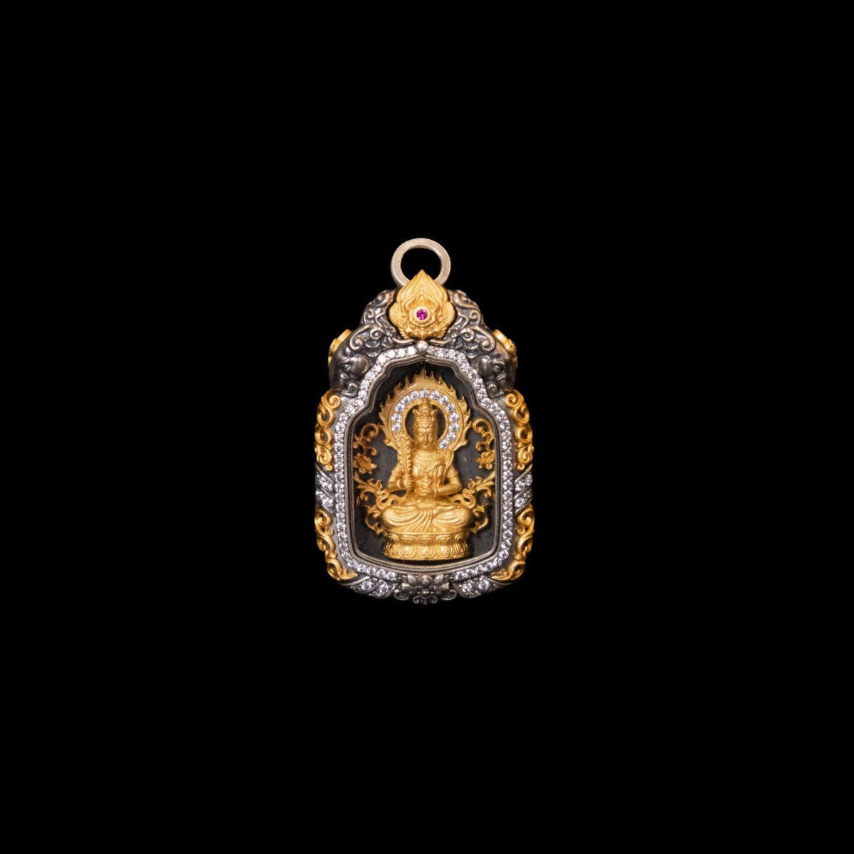 Buddhist Zodiac Guardian Amulet Necklace 24K Gold Over Sterling Silver Tibetan Protection Talisman Shurangama Mantra Gau Box Spiritual Gift