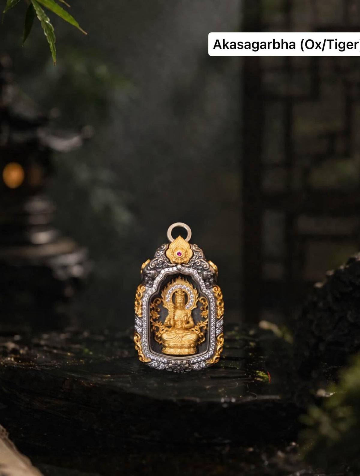 Buddhist Zodiac Guardian Amulet Necklace 24K Gold Over Sterling Silver Tibetan Protection Talisman Shurangama Mantra Gau Box Spiritual Gift