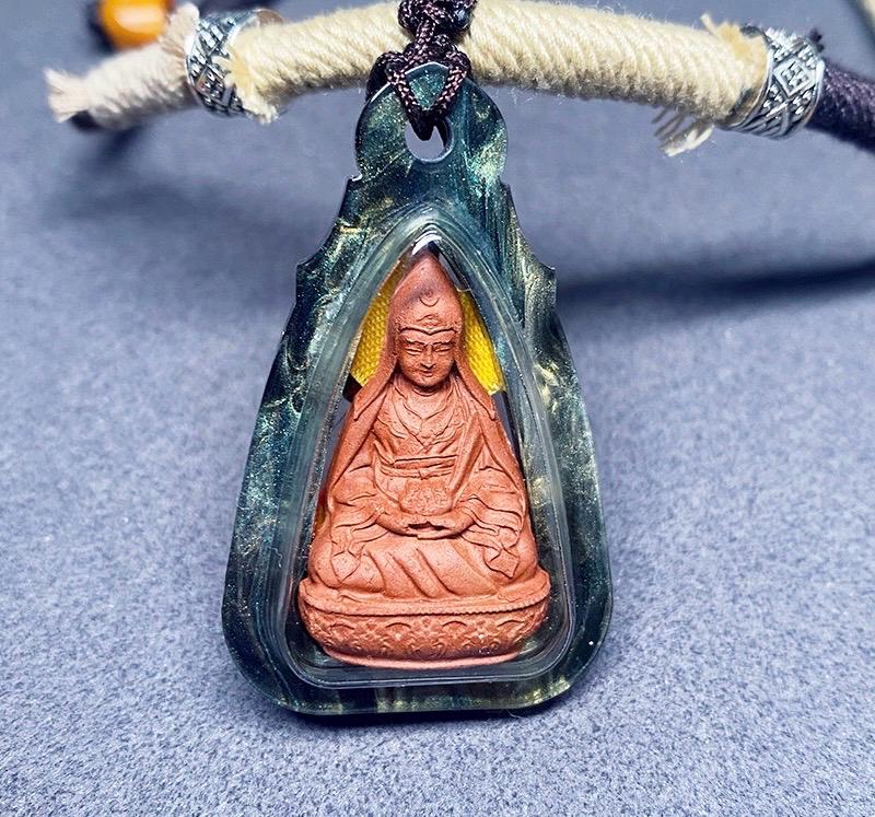 Himalayan Padmasambhava Pendant, Tibetan Guru Rinpoche Tsa Tsa Necklace, Buddhist Thangka Amulet for Protection, Sacred Meditation Talisman